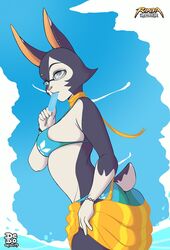  2017 anthro beach big_ears bikini black_body black_fur blue_eyes breasts brown_body brown_fur clothing dedoarts ear_piercing eyewear female food fur glasses glue_studios hi_res lagomorph leporid mammal ms._torres_(rimba_racer) multicolored_body multicolored_fur piercing popsicle rabbit rimba_racer sea seaside sky solo swimwear two_tone_body two_tone_fur water white_body white_fur 