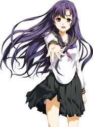  black_skirt collarbone female female game_cg long_hair long_sleeves looking_at_viewer open_mouth pink_eyes purple_hair school_uniform sera_mizuki serafuku skirt smile solo soushuu_senshinkan_gakuen_hachimyoujin sousyu_sensinkan-gakuen_hachimyoujin straight_hair white_background 