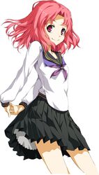  black_skirt closed_mouth female female game_cg looking_at_viewer medium_hair pink_eyes pink_hair school_uniform serafuku short_hair skirt smile solo soushuu_senshinkan_gakuen_hachimyoujin sousyu_sensinkan-gakuen_hachimyoujin tatsunobe_ayumi white_background 