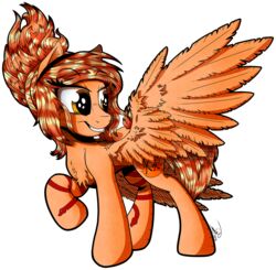  2016 alpha_channel amber_eyes brown_body brown_fur chest_tuft cutie_mark equid equine fan_character feathered_wings feathers female feral fur gray-day hair hasbro hi_res hooves mammal my_little_pony mythological_creature mythological_equine mythology pegasus red_hair simple_background smile solo standing teeth transparent_background tuft wings 