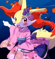  braixen furry japanese_clothes kemoribon pokemon red_eyes 