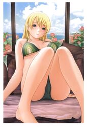  absurdres bikini blonde_hair blue_eyes breasts btooom! female highres himiko_(btooom!) inoue_jun&#039;ya long_hair navel official_art solo swimsuit 