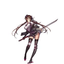  ass_visible_through_thighs black_gloves black_necktie black_skirt black_thighhighs blush boots breasts brown_hair bustier closed_mouth contrapposto dot_triangle dress_shirt elbow_gloves eyebrows female front-seamed_legwear full_body glasses gloves halo headgear high_heels hip_focus holding holding_sword holding_weapon hull_shoes jacket juliet_sleeves knee_boots knee_pads large_breasts legs long_sleeves looking_at_viewer low_twintails machinery mechanical_halo miniskirt miyazakisoul necktie official_art open_clothes open_jacket pigeon-toed pinstripe_pattern pleated_skirt propeller puffy_short_sleeves puffy_sleeves purple_vest red-framed_eyewear rigging rimless_eyewear rudder_footwear seamed_legwear shirt short_sleeves skirt smile solo standing striped_clothes striped_shirt sword tatsuta_(mod)_(warship_girls_r) tatsuta_(warship_girls_r) thighhighs torpedo transparent_background turret twintails vertical-striped_clothes vertical-striped_shirt vest warship_girls_r weapon white_shirt yellow_eyes 