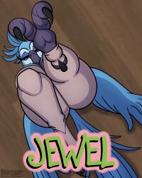  4:5 anthro ass aunt_viv avian bird blue_body blue_feathers blue_sky_studios bottomwear clothed clothed_anthro clothed_female clothing cosplay crossover crossover_cosplay feathers feet female hi_res jewel_(rio) macaw mature_anthro mature_female neotropical_parrot pants parrot rio_(series) sketchybug solo talons the_fresh_prince_of_bel-air toes true_parrot 