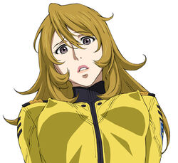  amano_ameno bodysuit breasts brown_hair commentary_request covered_nipples female lips long_hair looking_at_viewer medium_breasts mori_yuki parted_lips photoshop_(medium) puffy_nipples simple_background solo uchuu_senkan_yamato uchuu_senkan_yamato_2199 white_background yellow_bodysuit 