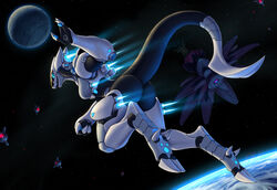  absurd_res aircraft airplane anthro armor ass blue_eyes boob_armor boosters breasts capcom claws cynthia_(rollwulf) drone_(vehicle) earth female flying hi_res jet jet_pack jet_propulsion latex_body machine mega_man_(series) mega_man_legends mega_man_x_(series) metallic_body moon open_mouth orbit paws planet plant robot robot_anthro rollwulf satellite science_fiction signature solo space space_station spacecraft spade_tail star synth_(vader-san) tail thrusters vehicle white_armor 