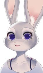  2020 alternate_version_at_source anthro buckteeth bust_portrait clothed clothing digital_media_(artwork) disney ears_up female fur grey_body grey_fur hi_res inner_ear_fluff judy_hopps lagomorph leporid mammal open_mouth open_smile portrait purple_eyes rabbit shaded simple_background smile solo swetpot teeth tuft unavailable_at_source white_background zootopia 