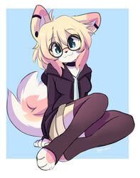  2022 4_toes 5_fingers anthro aska_(anakoluth) blonde_hair blue_eyes bottomwear breasts canid canine canis cat_citrus clothed clothing digital_media_(artwork) domestic_dog ear_piercing eyewear feet female female_anthro fingers footwear fur glasses hair happy hi_res hoodie icon kemono legwear looking_at_viewer mammal multicolored_body multicolored_ears multicolored_fur multicolored_hair multicolored_tail pastel_theme paws piercing pink_body pink_fur pink_hair shiba_inu shirt shorts smile smiling_at_viewer socks solo spitz tail thigh_highs toeless_footwear toeless_socks toes topwear wearing_glasses white_body white_fur yellow_body yellow_fur 