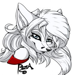  arctic_fox blue_eyes bust_portrait canid canine female fox fur hair hi_res long_hair mammal portrait rosa_sarsis sarsis solo true_fox white_body white_fur 