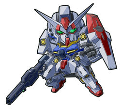  chibi gun gundam gundam_00 gundam_00p gundam_plutone highres holding holding_gun holding_weapon looking_ahead mecha meta_meta no_humans open_hand robot science_fiction shield v-fin weapon white_background 