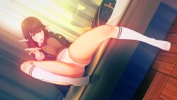  3d arthurking black_hair fate/apocrypha fate/grand_order fate_(series) female highres koikatsu_(medium) legs long_hair looking_at_viewer panties school_uniform self-upload semiramis_(fate) socks solo underwear 