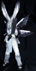 anthro biped black_background black_nose bureido clothed clothing colored_nails female fluffy_ears footwear fur grandfathered_content green_nails grey_body grey_fur hair high_heels holding_object holding_weapon lagomorph leporid long_ears long_hair looking_at_viewer mammal multicolored_body multicolored_fur nails rabbit real shoes simple_background solo standing two_tone_body two_tone_fur weapon white_body white_fur white_hair