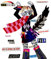 adderall anthro collage_(technique) english_text felid feline female glamfur grimmorph_(character) lynx mammal papercutting_(artwork) simple_background solo source_request tail text traditional_media_(artwork) white_background zeriara