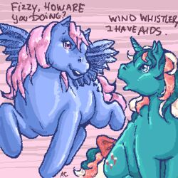 1:1 aids digital_media_(artwork) duo equid equine feathered_wings feathers female feral fizzy_(mlp) hasbro horn low_res mammal mlp_g1 my_little_pony my_little_pony_&#039;n_friends mythological_creature mythological_equine mythology oekaki parody pegasus pre-g4 quadruped unicorn unknown_artist wind_whistler_(pre-g4) wings