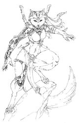 anthro armor black_and_white brett_booth canid canine canis female mammal melee_weapon monochrome outcrop pose simple_background solo sword tail thick_thighs unconvincing_armor warrior weapon white_background wolf