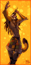 amara_telgemeier anthro armpit_hair body_hair clothed clothing dancing felid lion male mammal navel navel_piercing pantherine piercing rastafarian singing solo tail topless