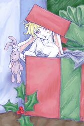 2:3 animal_humanoid animal_plushie aoi_(calli) arms_bent bow_ribbon box calli christmas container digital_media_(artwork) fur gift gift_bow gift_box green_bow green_ribbons hair holding_object holding_plushie holding_toy holidays human humanoid in_box in_container lagomorph leporid long_ears looking_at_viewer male mammal oekaki pink_eyes plushie rabbit rabbit_plushie ribbons short_hair solo toy white_body white_fur