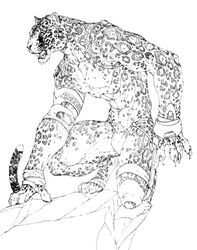 anthro bandage brett_booth clothing crouching dreswsed felid jaguar male mammal monochrome muscular muscular_anthro muscular_male pantherine pose solo tail thong underwear