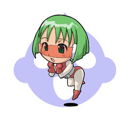  chibi chibi_only dokkoida female floating gloves green_eyes green_hair haganemaru_kennosuke lowres open_mouth red_gloves short_hair solo tanpopo visor 