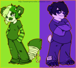 /b/ alternative_fashion anthro band_merch bear bottomwear clothed clothing duo female giant_panda glamfur hair heterochromia insane_clown_posse lemur male mammal oversized_bottomwear oversized_clothing oversized_pants pants primate restricted_palette shirt short_hair strepsirrhine tail topwear zeriara zeriara_(character)