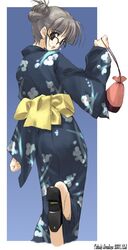  amazuyu_tatsuki blue_kimono comic_party female glasses japanese_clothes kimono kinchaku long_sleeves makimura_minami obi pouch sash solo yukata 