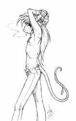 alternative_fashion anthro cigarette clothed clothing ear_piercing funny_post_number goth male mammal marasmus monochrome murid murine piercing rat rodent seraph simple_background smoke smoking solo tail tattoo topless