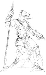 anthro black_and_white bottomwear brett_booth clothing dasyuromorph extinct loincloth male mammal marsupial melee_weapon monochrome polearm recently_extinct_species simple_background solo spear tail thylacine weapon white_background