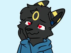  4:3 animated anthro blinking clothing eeveelution generation_2_pokemon hand_on_cheek hand_on_head hand_to_face hearing_aid heart_eyes heart_symbol hoodie male nintendo pokemon pokemon_(species) richiebre short_playtime smile solo topwear umbreon 