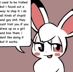  brown_background copypasta english_text eyelashes femboy feral hemlock_(labbit) hi_res i_do_all_kinds_of_stupid_and_gay_shit icon lagomorph leporid male mammal meme rabbit reaction_image redraw shitpost simple_background solo tails_gets_trolled text yakkotsuki 