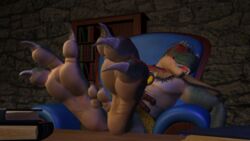  16:9 2019 3d_(artwork) 4_toes abs anthro armchair blue_armchair blue_chair book bookshelf chair claws closed_eyes countershade_face countershade_feet countershade_hands countershading curling_toes desk digital_media_(artwork) digitigrade dinosaur extinct feet feet_on_desk foot_focus furniture green_body green_feet green_scales hair male multicolored_body multicolored_scales on_chair open_mouth pecs prehistoric_species regrin reptile scales scalie shadow sharp_teeth short_hair sitting sitting_on_chair sleeping snout solo spikes spikes_(anatomy) spread_toes stone_wall table tan_body tan_scales tan_soles teeth text theropod toe_claws toes two_tone_body two_tone_scales tyrannosaurid tyrannosauroid tyrannosaurus tyrannosaurus_rex wall_(structure) white_claws white_spikes widescreen wood wood_desk wood_furniture wuffeet 