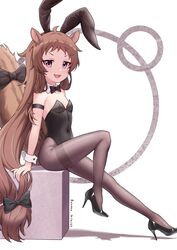  :3 absurdres animal_ears arm_strap artist_name black_bow black_bowtie black_footwear black_leotard black_pantyhose bow bowtie breasts brown_hair commentary covered_navel dated detached_collar english_commentary fake_animal_ears female hairbow high_heels highleg highleg_leotard highres knee_up leotard long_hair low-tied_long_hair open_mouth pantyhose playboy_bunny princess_connect! purple_eyes rabbit_ears rin_(princess_connect!) ruinone sitting small_breasts solo squirrel_ears squirrel_girl squirrel_tail strapless strapless_leotard tail teeth thighband_pantyhose upper_teeth_only v-shaped_eyebrows very_long_hair 