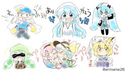  1boy 6+girls bandaid bandaid_on_face bandaid_on_nose blonde_hair eromame hatsune_miku highres ikamusume incest inkling inkling_girl inkling_player_character kaze_no_klonoa klonoa komeiji_koishi komeiji_satori licking licking_another&#039;s_face looking_at_viewer multiple_girls shinryaku!_ikamusume splatoon_(series) splatoon_1 tentacle_hair touhou vocaloid yakumo_ran yuri 