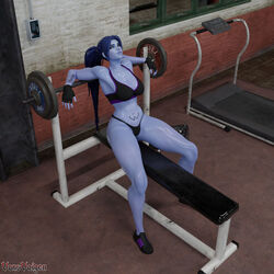  1girl 1girls 3d 3d_render amelie_lacroix athletic athletic_female black_gloves black_hair black_panties blue_hair blue_skin breasts cleavage clothed clothed_female clothes clothing colored_skin dumbbell dumbell exercise female female_only fingerless_gloves fit fit_female footwear fully_clothed gloves gym highleg highleg_panties large_breasts long_hair navel nose overwatch overwatch_2 ponytail purple_hair purple_skin realistic revealing_clothes shoes sitting sneakers solo sports_bra tattoo tattoos tennis_shoes thighs toned trainers underwear vonsvaigen web_address weightlifting weights widowmaker workout workout_clothes yellow_eyes 