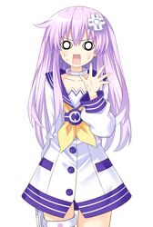  &lt;o&gt;_&lt;o&gt; choker commentary_request d-pad d-pad_hair_ornament female hair_between_eyes hair_ornament highres nepgyaa neptune_(series) open_mouth purple_hair smile sweat white_background zero_(ray_0805) 