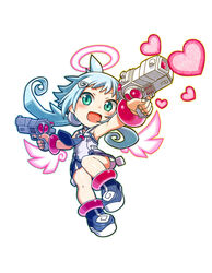  angel blue_eyes blue_hair boots bracelet chibi detached_wings dress dual_wielding ekoro_(galgun) female full_body gal_gun_(series) gal_gun_double_peace gun halo heart holding jewelry long_hair mighty_gunvolt mighty_gunvolt_burst natsume_yuji necktie official_art open_mouth sleeveless sleeveless_dress smile solo twintails weapon wings 