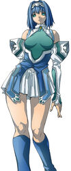  aqua_eyes bad_id bad_pixiv_id blue_hair breasts closed_mouth commentary_request detached_sleeves dress ei_(fran3bon) female hair_intakes hairband kelvena_(xenogears) light_smile looking_at_viewer medium_breasts photoshop_(medium) short_dress short_hair smile solo xenogears 