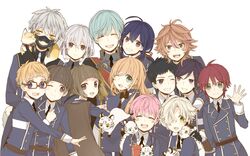  6+boys ;d ^_^ ahoge akita_toushirou aqua_hair armor atsushi_toushirou bad_id bad_pixiv_id black_gloves black_hair blonde_hair blue_eyes brown_eyes brown_hair closed_eyes fox glasses gloves gokotai gokotai&#039;s_tigers gotou_toushirou green_eyes grin hakata_toushirou hirano_toushirou honebami_toushirou ichigo_hitofuri japanese_armor maeda_toushirou male_focus menpoo midare_toushirou military military_uniform multiple_boys nakigitsune nakigitsune&#039;s_fox namazuo_toushirou necktie one_eye_closed open_mouth pink_hair purple_eyes red-framed_eyewear red_hair sayu030b shinano_toushirou smile tiger tiger_cub touken_ranbu uniform white_hair white_tiger yagen_toushirou yellow_eyes 