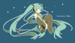  aqua_eyes aqua_hair commentary_request female hatsune_miku hayato_(meromoni) long_hair necktie sitting solo star_(symbol) twintails vocaloid 