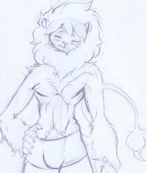  2019 anthro arm_tuft athletic athletic_anthro athletic_male blush blush_lines body_hair chest_tuft closed_eyes clothed clothing felid fluffy forearm_tuft forearms happy happy_trail hi_res lion male mammal mane noirchaton4 nude pantherine smile solo topless tuft 