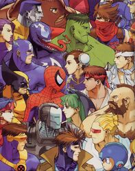  1998 6+boys 6+girls armor beard bengus blonde_hair blue_hair bodysuit brown_hair bun_cover capcom captain_america captain_commando captain_commando_(character) chest_hair chun-li colored_skin colossus_(x-men) cyberbots cyclops_(x-men) double_bun earrings facial_hair gambit green_hair green_skin hair_bun head-mounted_display head_wings headband helmet high_collar highres hulk jewelry jubilee juggernaut_(x-men) long_tongue looking_at_another marvel marvel_vs._capcom mega_man_(character) mega_man_(classic) mega_man_(series) mohawk morrigan_aensland moustache multiple_boys multiple_girls official_art omokane_saki open_mouth opposing_sides power_armor psylocke purple_hair roll_(mega_man) ryu_(street_fighter) saotome_jin scarf sharp_teeth shoulder_spikes spider-man spider-man_(series) spikes street_fighter strider_(video_game) strider_hiryuu stubble superhero_costume symbiote teeth tongue unknown_soldier vampire_(game) venom_(marvel) war_machine wings wolverine_(x-men) x-men zangief zentai 