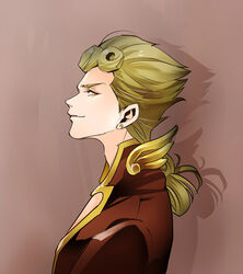  1boy bad_id bad_pixiv_id blonde_hair braid curly_hair giorno_giovanna jojo_no_kimyou_na_bouken male_focus photoshop_(medium) profile smirk solo tazawa_(odamura) vento_aureo 