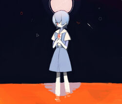  asteroids_(game) ayanami_rei bad_id bad_pixiv_id blue_hair female full_moon lcl moon neon_genesis_evangelion pikaro red_eyes school_uniform short_hair solo 