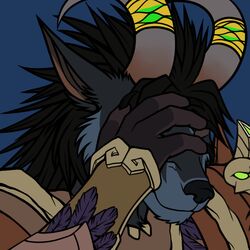  1:1 2015 anthro armor black_body black_fur black_hair blizzard_entertainment blue_background bone brown_body brown_fur canid conditional_dnp digital_media_(artwork) facepalm feathers female fur hair horn horn_jewelry horn_ring jewelry mammal multicolored_body multicolored_fur paralee_(character) ratte reaction_image ring_(jewelry) simple_background skull smile solo two_tone_body two_tone_fur warcraft were werecanid worgen 