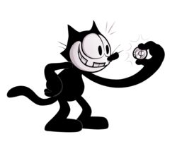  2017 anthro biped black_and_white black_tail cent_sign cheek_tuft coin currency_symbol digital_drawing_(artwork) digital_media_(artwork) domestic_cat facial_tuft felid feline felis felix_the_cat felix_the_cat_(series) fleischer_style_toon full-length_portrait hand_on_hip holding_object humanoid_hands long_tail male mammal monochrome nude portrait side_view simple_background smile solo standing symbol tail termiteterror toony tuft whiskers white_background 