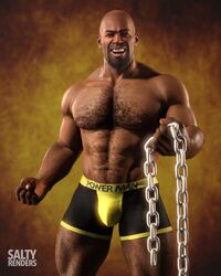  3d 3d_(artwork) 3d_model african african_male american american_male bald bald_man beefy black_hair boxers buff dark-skinned_male dark_skin hairy hairy_chest himbo luke_cage male male_only manly marvel marvel_cinematic_universe masculine melanin metal_chain muscles muscular muscular_male power_man saltyrenders solo solo_focus solo_male 