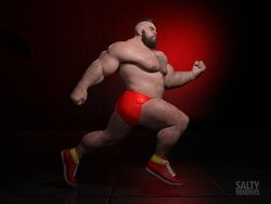  3d 3d_(artwork) 3d_model bara bara_tiddies bara_tits capcom hairy hairy_male jogging light-skinned_male light_skin masculine_male muscles muscular muscular_male running saltyrenders short_shorts sneakers street_fighter zangief 