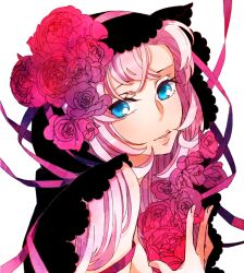  ateka blue_eyes commentary female flower long_hair pink_hair shoujo_kakumei_utena solo tenjou_utena 