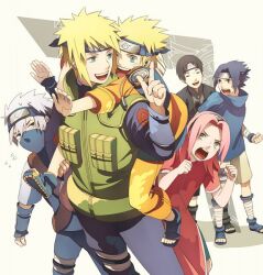  everyone group hatake_kakashi hug namikaze_minato naruto oba-min sai sakura_haruno team7 uchiha_sasuke uzumaki_naruto 