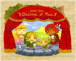  3boys blonde_hair book commentary_request dual_persona fairy female ganondorf gerudo hat link long_hair motimamire multiple_boys navi pointy_ears princess_zelda red_hair smile sword the_legend_of_zelda the_legend_of_zelda:_ocarina_of_time weapon young_link 