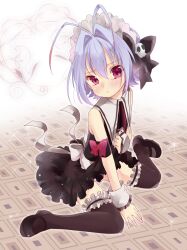  1boy bad_id bad_pixiv_id black_thighhighs cherry_girls crossdressing grey_hair maid male_focus male_maid otoko_no_ko otoko_no_ko_wa_meido_fuku_ga_osuki!? red_eyes ribbon short_hair solo thighhighs touyama_soboro wrist_cuffs yuki_(otosuki) 